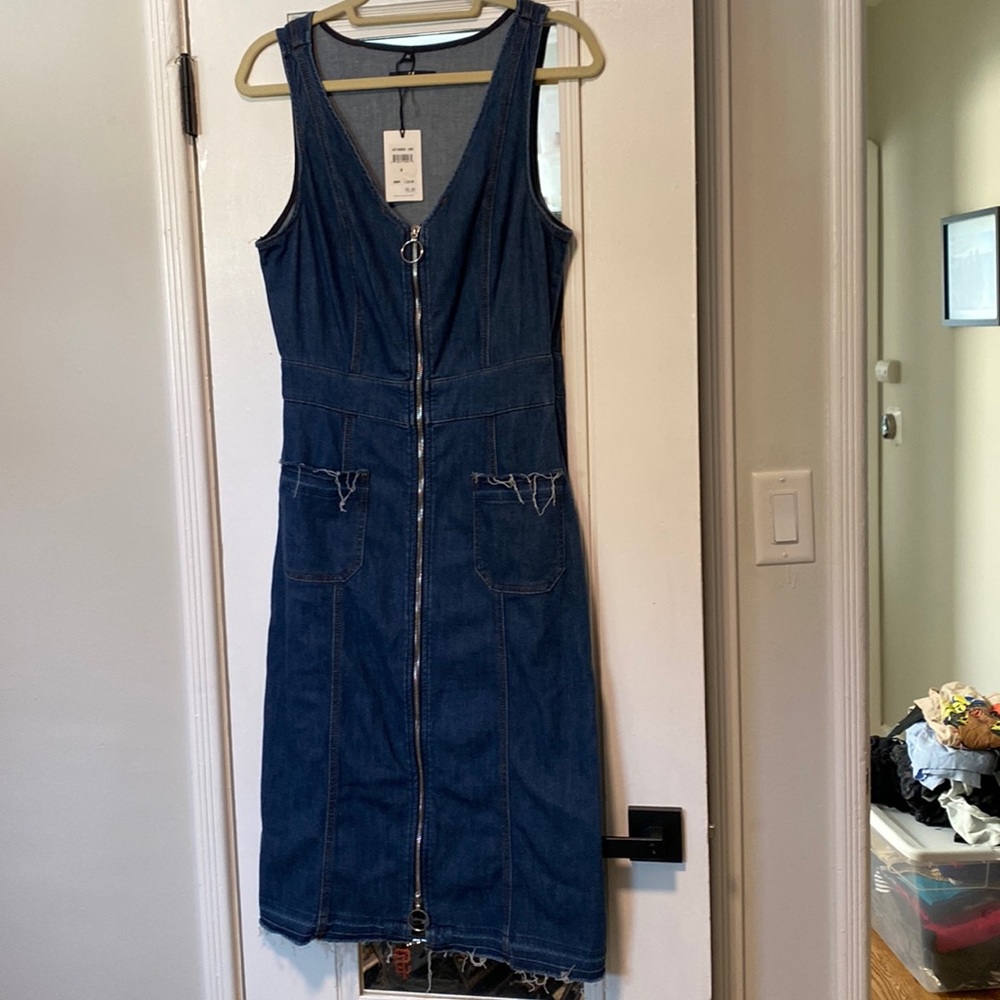 Distressed hem denim dress